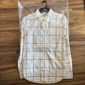 FA Men's Casual Shirt with White, Blue, and Red Plaid